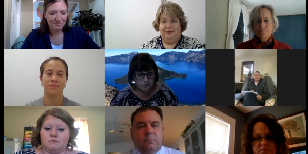 A group of nine Fahe members in a meeting on Zoom.